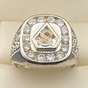 Scandinavian Silver .830 Initial S Signet Ring Cubic Z. Handmade Sz. 11 - 11gm